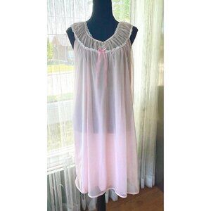 Vintage 1960s slip on negligee, soft pink, lined sleeveless nightgown, 10/12 (L)